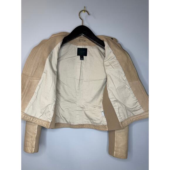 J. Crew Collection Y2K Leather Vintage Motto Zip Jacket Beige Women's 2 - Picture 8 of 13